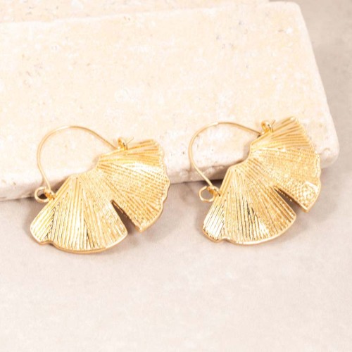 Boucles d'oreilles LOTUSA Gold Créoles disques Feuillage Doré Laiton doré à l'or fin