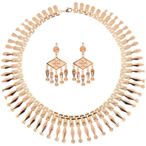 Parure OSIRIS Gold Ensemble Collier plastron et Boucles d'oreilles pendantes Ethnique égyptien Doré à l'or fin Cristal