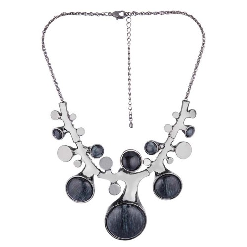 Collier IBERICE Black Silver Plastron pavé Contemporain Argenté et Noir Rhodium Résines