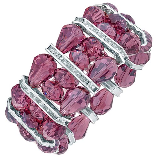 Bracelet CARLA Purple Silver Manchette multirangs élastique Rivière de cristal Argenté et Prune Améthyste Rhodium Cristal