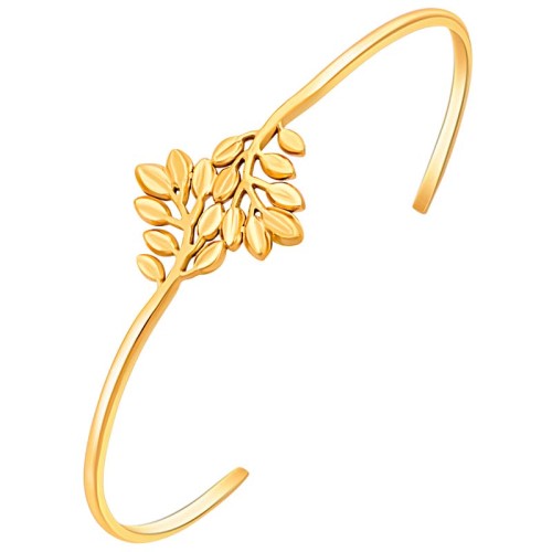 Bracelet LEAFY STEEL Gold Manchette flexible rigide Feuillage Doré Acier inoxydable doré à l'or fin