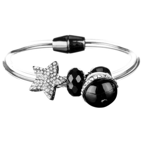 Bracelet ESTOLINE Black Silver Bracelet souple à pendentif étoile Argenté et Noir Rhodium Cristal