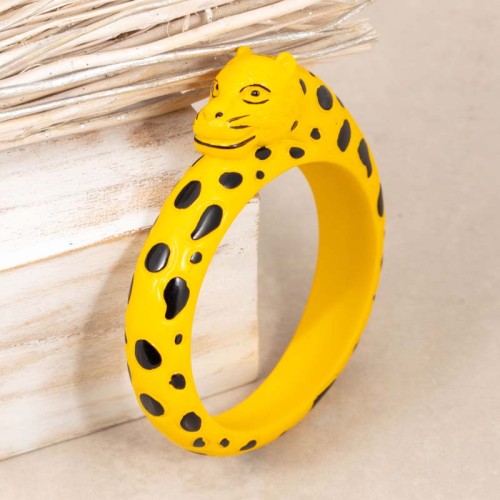 Bracelet SAFARA Black Yellow Manchette rigide Panthère Jaune et Noir Bois