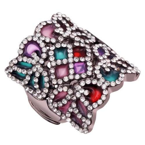 Bague ALHAMBRA Color Silver Cocktail pavé Vitrail Argenté et Multicolore Rhodium Cristal