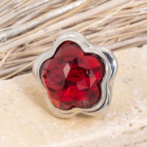 Bague ORFEE Red Silver Cabochon élastique étoile Argenté et Rouge Rhodium Cristal