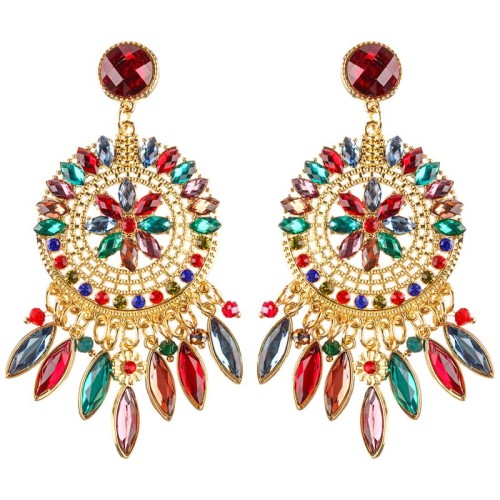 Boucles d'oreilles JUAREZ Color Gold Pendantes longues Royal Doré et Multicolore Laiton doré à l'or fin Cristal