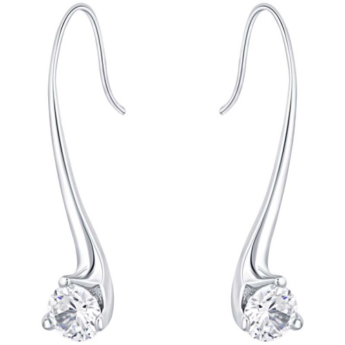 Boucles d'oreilles SOLAS White Silver Pendantes traversantes Solitaire Argenté et Blanc Rhodium Oxydes de zirconium sertis