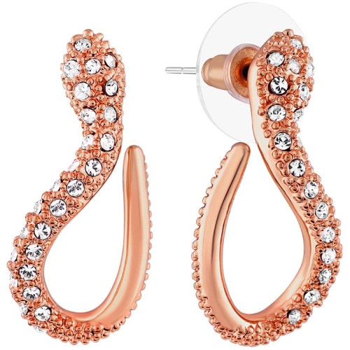 Boucles d'oreilles SNAKE White & Rose Gold Puces pendantes Serpent Rosé et Blanc Laiton doré à l'or fin rosé Cristal