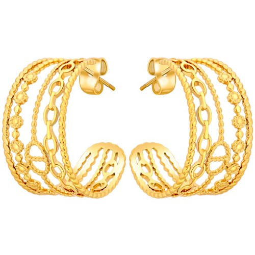 Boucles d'oreilles CHAINELLA STEEL Gold Créoles ajourées Accumulation de chaînes Doré Acier inoxydable doré à l'or fin