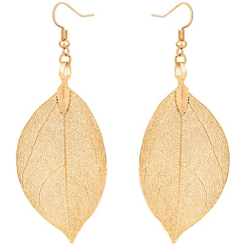 Boucles d'oreilles LEAFIE Gold Pendantes longues Feuille Doré Laiton doré à l'or fin