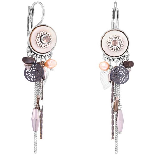 Boucles d'oreilles AUSTIN White Silver Pendantes à pendentif Floral Argenté et Blanc Rhodium Cristal