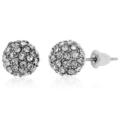 Boucles d'oreilles CLEONA CRYSTAL Grey Silver Puces clous Boule perle pavée de cristaux Argenté et Gris Rhodium Cristal