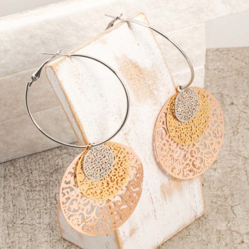 Boucles d'oreilles DOLCE All Gold Créoles à pendentif Filigrane mobile Argenté Doré Rosé Rhodium