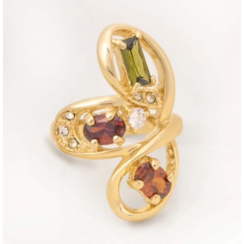 Bague ELINA Color Gold Cocktail pavé ajouré Contemporain Doré et Multicolore Laiton doré à l'or fin Cristal