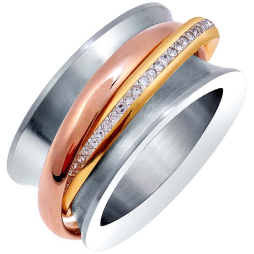 Bague PALACIOR All Gold Jeu de 3 anneaux entrelacés Trois ors Argenté Doré Rosé Acier inoxydable doré à l'or fin Cristal