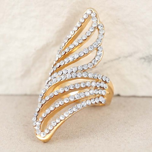 Bague ANGEL WINGS White Gold Coctail pavé ajouré Ailes Doré et Blanc Rhodium Cristal