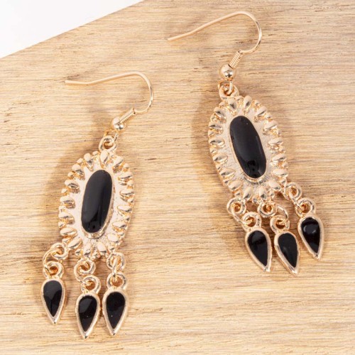 Boucles d'oreilles LANDRINE Black Gold Pendantes longues Baroque ou médiéval Doré et Noir Laiton doré à l'or fin émaux