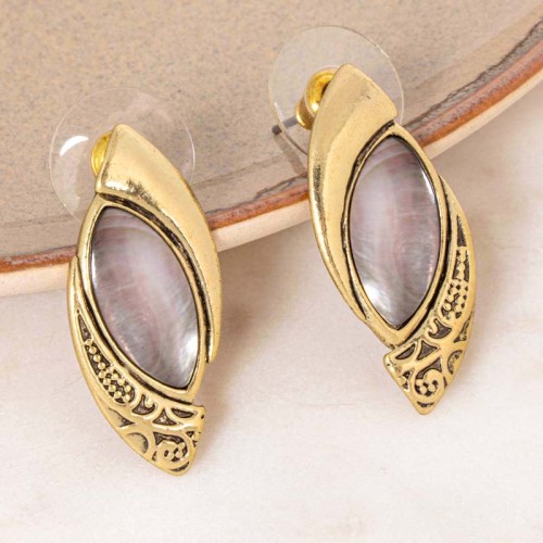 Boucles d'oreilles EYO SHELL Gold Puces clous Œil Doré Laiton doré à l'or fin Nacre naturelle