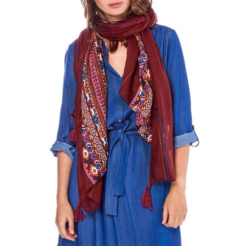 Foulard SAYANA Color Red étole Multicolore et Rouge Viscose et Coton Imprimé sur l'ensemble et Décorations pompons