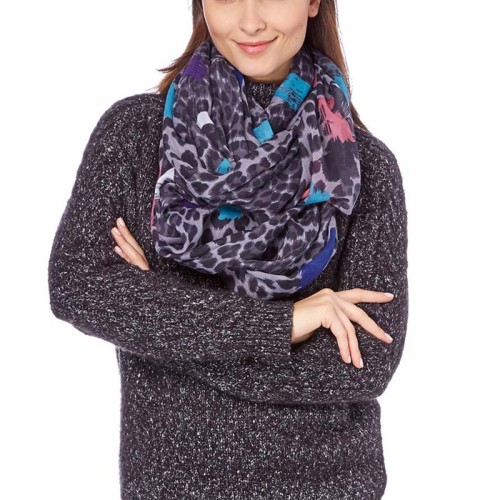 Foulard PANTHER Color Black tube imprimé Imprimé léopard Multicolore et Noir Viscose Imprimé sur l'ensemble