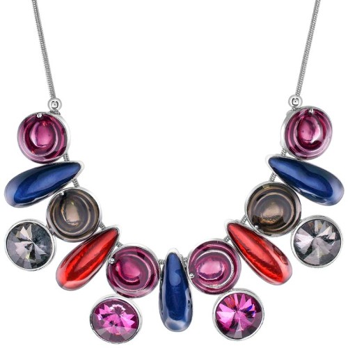 Collier FUSTINE Color Silver Ras de cou princesse Contemporain Argenté et Multicolore Rhodium Cristal et émaux