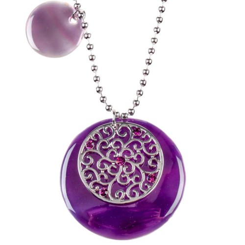 Collier YURIA Purple Silver Ras de cou pendentif Filigrane Argenté et Violet Rhodium Cristal et Nacre