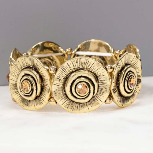 Bracelet CENTORIAM Beige Topaz Gold Manchette souple élastique Baroque ou médiéval Beige Topaze Laiton doré à l'or fin Cristal