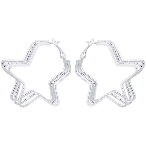 Boucles d'oreilles STARFALL Silver Créoles multirangs étoiles Argenté Rhodium