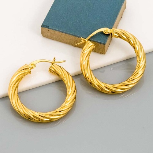 Boucles d'oreilles OMBELINE Gold Créoles torsadées Classique chic Doré Acier inoxydable doré à l'or fin