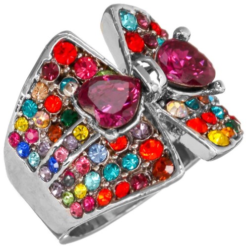 Bague NODESA Color Silver Cocktail pavé Nœud Argenté et Multicolore Rhodium Cristal