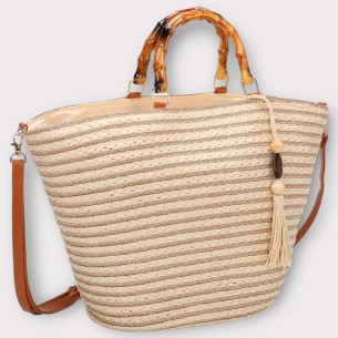 Maroquinerie SUNDAY BEACH Brown Beige Sac cabas Estival Marron et Beige Cuir synthétique Osier