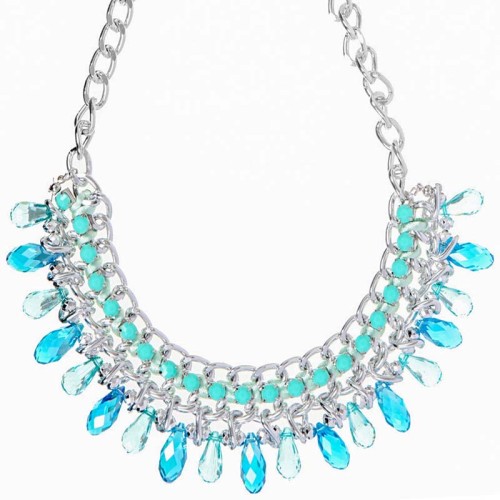 Collier ORINAS Turquoise Silver Ras de cou princesse Rivière de cristal Argenté et Turquoise Rhodium Cristaux sertis