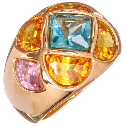 Bague SPRINGDOME Color Gold Cocktail Pavé Bombé Doré et Multicolore Laiton doré à l'or fin Oxydes de zirconiums sertis