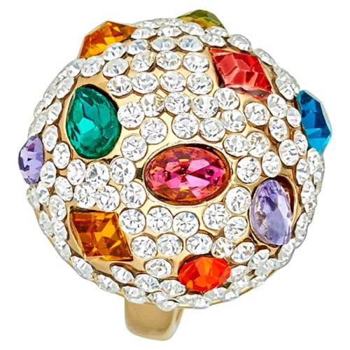 Bague EMELOR Color Gold Cocktail pavé Dôme Doré et Multicolore Doré à l'or fin Cristal