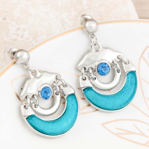 Boucles d'oreilles CYCLOPIA Blue Silver Pendantes courtes Contemporain Argenté et Bleu Rhodium Cristal et Résines