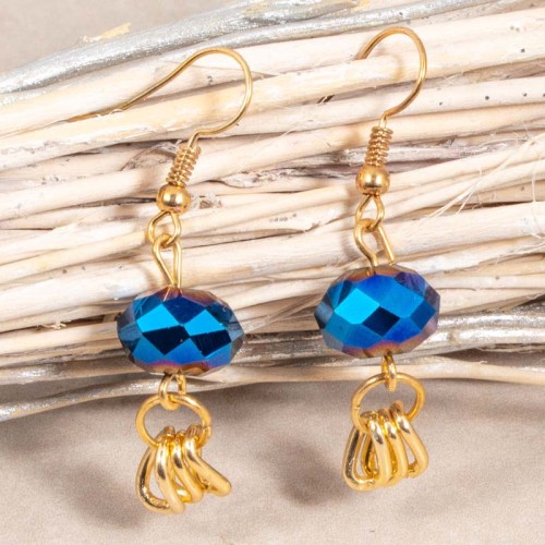 Boucles d'oreilles ORIANA Night Blue Gold Pendantes courtes Classique chic Doré Bleu Nuit Laiton doré à l'or fin Cristaux sertis