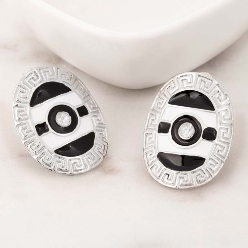 Boucles d'oreilles SAYANA Black & White Silver Clips puces Rayé noir et blanc Argenté et Noir Blanc Rhodium Cristal