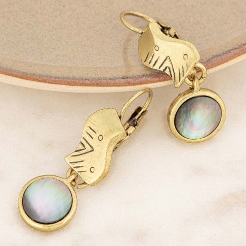 Boucles d'oreilles SHELL ROCKS Gold Pendantes courtes Contemporain Doré Laiton argenté Nacre