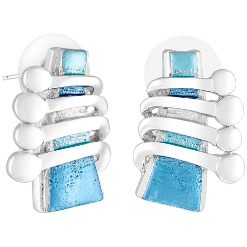 Boucles d'oreilles EPNOS Sky Blue Silver Puces clous Contemporain Argenté et Bleu ciel Rhodium émaux