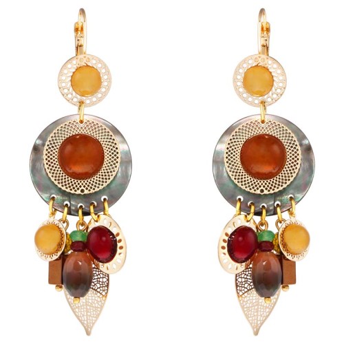 Boucles d'oreilles TALLULAH Color Gold Pendantes ajourées à pendentifs Filigranes Multicolore Doré à l'or fin Résines Nacre