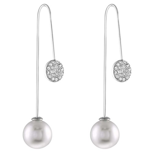 Boucles d'oreilles PROVIDENCE PEARL White Silver Pendantes traversantes Classique intemporel Argenté et Blanc Cristal et Perles