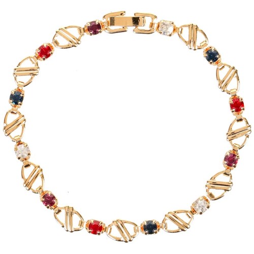 Bracelet COFEDO Color Gold Bracelet chaine souple Rivière de Cristaux sertis intercalée Multicolore Laiton doré à l'or fin