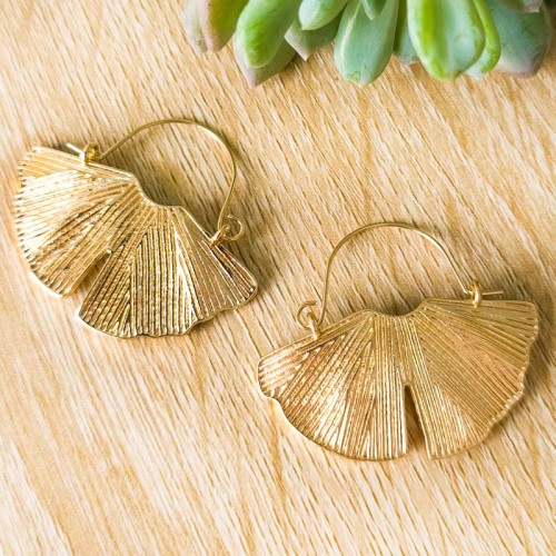 Boucles d'oreilles LOTUSA Gold Créoles disques Feuillage Doré Laiton doré à l'or fin