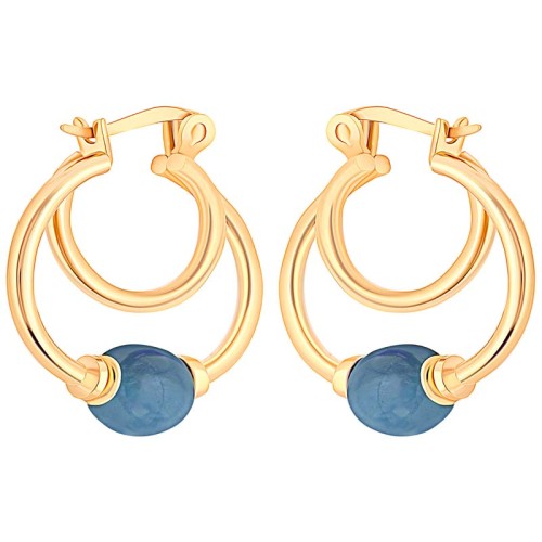 Boucles d'oreilles EOPEARL DOUBLE Blue Créoles multirangs Doubles créoles à perles Doré et Bleu Laiton doré à l'or fin