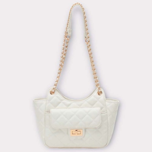 Maroquinerie CEGONA White Gold Sac bandoulière quilted bag Classique chic Doré et Blanc Cuir synthétique Laiton doré