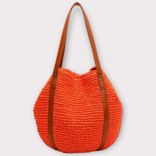 Maroquinerie TROPEZZI Bronw Orange Sac cabas Estival Marron et Orange Cuir synthétique Osier