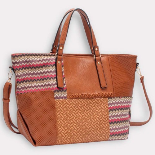 Maroquinerie NOMADI Brown Gold Sac cabas Ethnique Doré et Marron Cuir synthétique et Coton Laiton doré