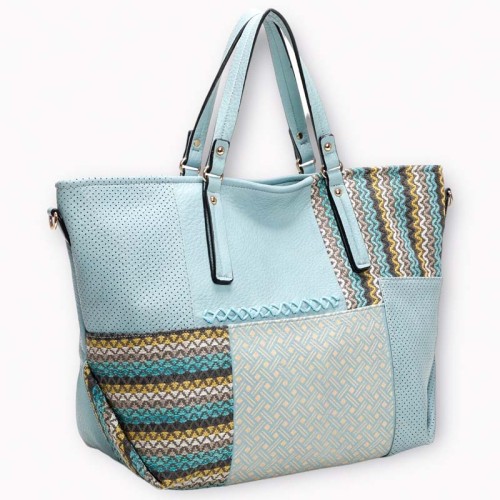 Maroquinerie NOMADI Sky Blue Gold Sac cabas Ethnique Doré et Bleu Ciel Cuir synthétique et Coton Laiton doré