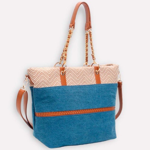 Maroquinerie KAVANO Blue Gold Sac cabas Ethnique Doré et Bleu Cuir synthétique et Coton Laiton doré