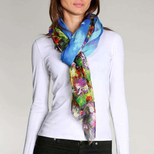 Foulard FAUVIL Color Blue étole imprimée Contemporain Bleu et Multicolore 100% Coton Imprimé sur l'ensemble